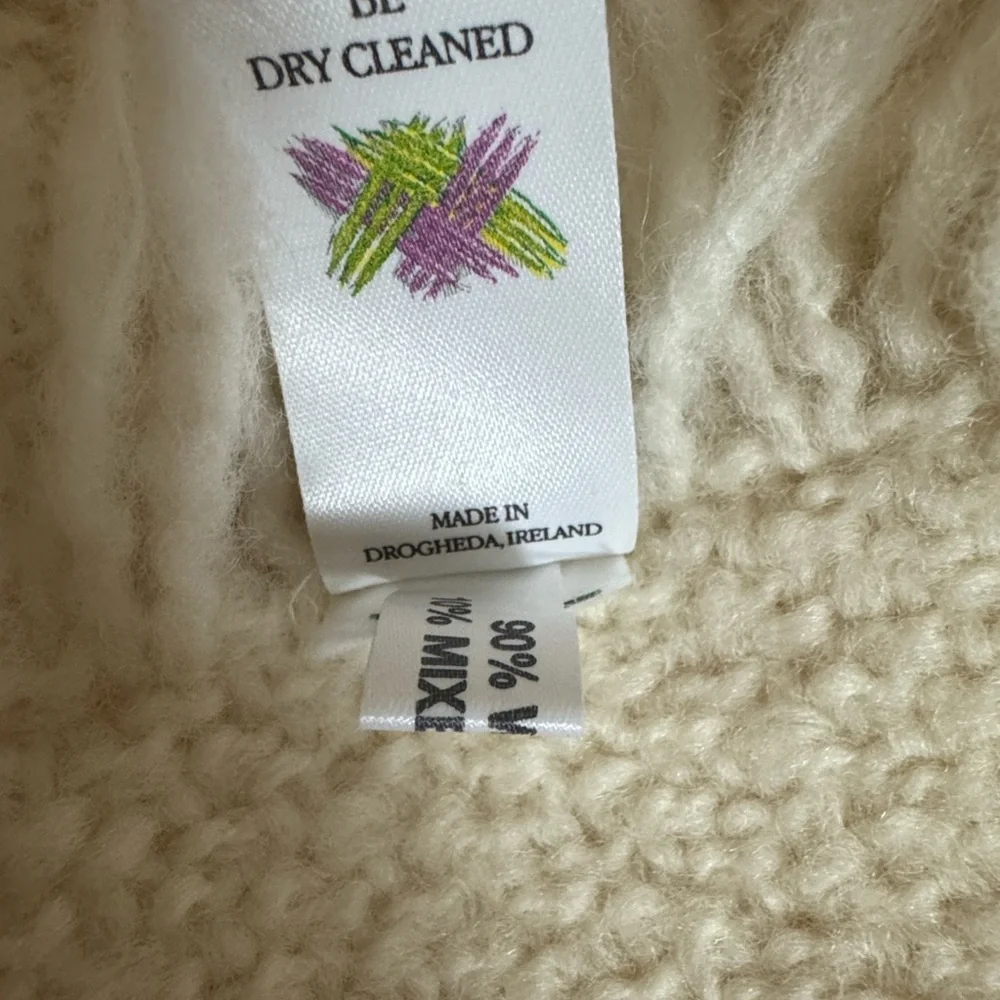 Irish baby blanket by Branigan Weavers Cream color with lace and satin bows